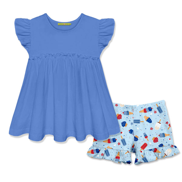 Marina Blue Baby-Doll Top & Ice Cream Shorts