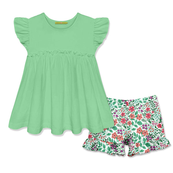 Kids Jade Baby-Doll Top & Meadow Flower Shorts