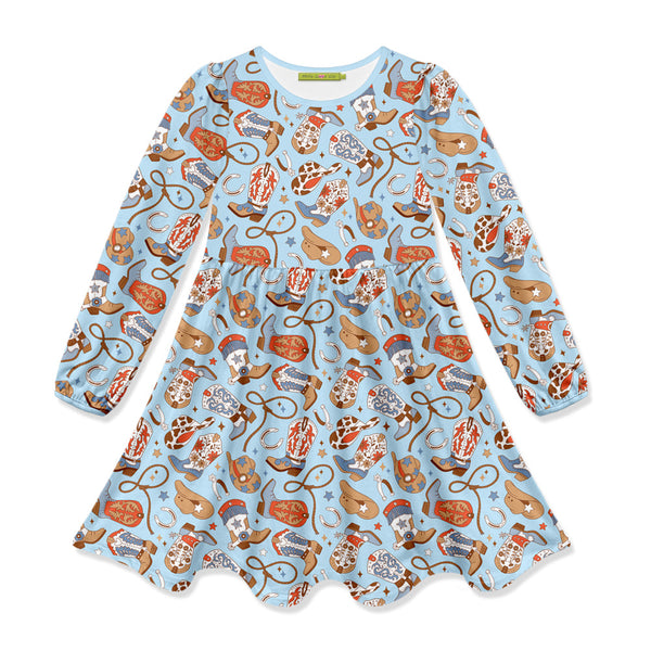 Kids Lt.Blue Howdy Long-Sleeve Dress
