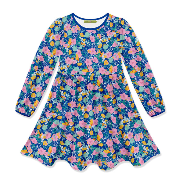 Kids Blue Floral Whimsy Long-Sleeve Dress