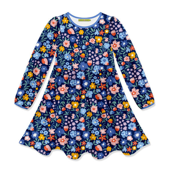 Kids Navy Wonder Floral Long-Sleeve Dress