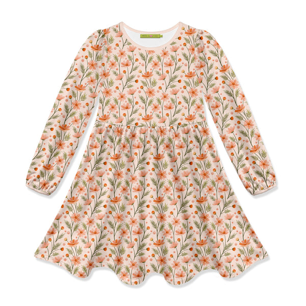 Kids Lt.Pink Flower Long-Sleeve Dress