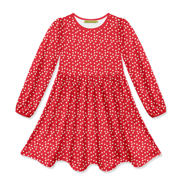 Kids Red Polka Dot Long-Sleeve Dress