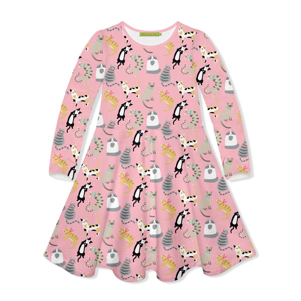 Kids Pink Kitty Lounge Yoke A-Line Dress