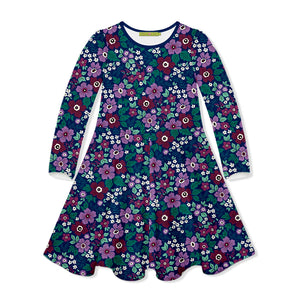 Kids Navy Casey Floral Yoke A-Line Dress