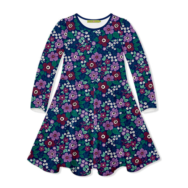 Kids Navy Casey Floral Yoke A-Line Dress