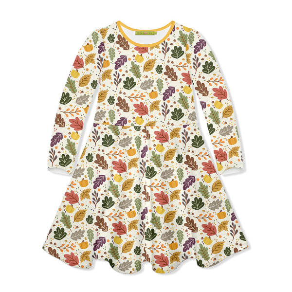 Kids Cream Harvest Leaves Yoke A-Line Dress