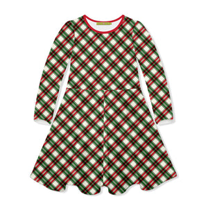 Kids Green Christmas Plaid Yoke A-Line Dress