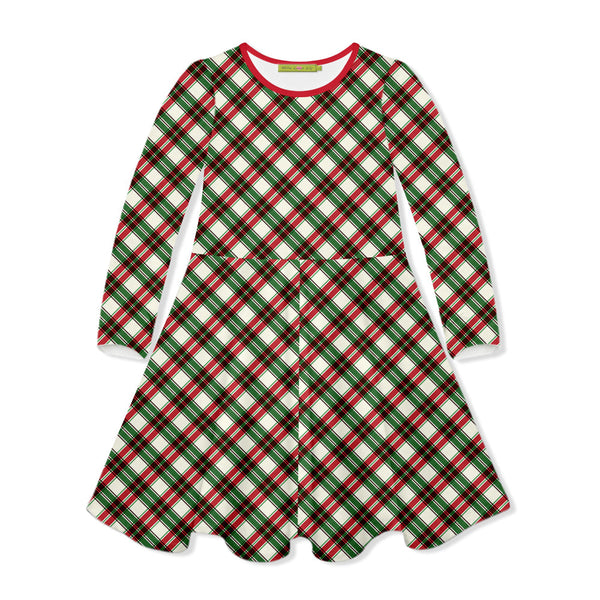 Kids Green Christmas Plaid Yoke A-Line Dress