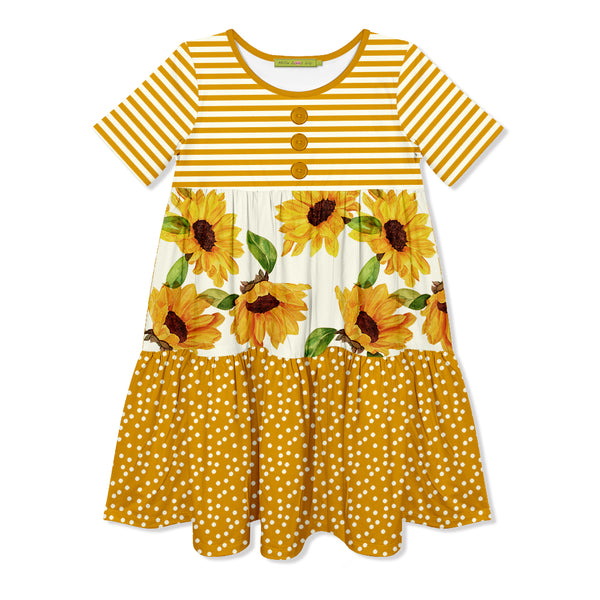 Marigold Stripe Sun Flower Tiered Button-Front Dress