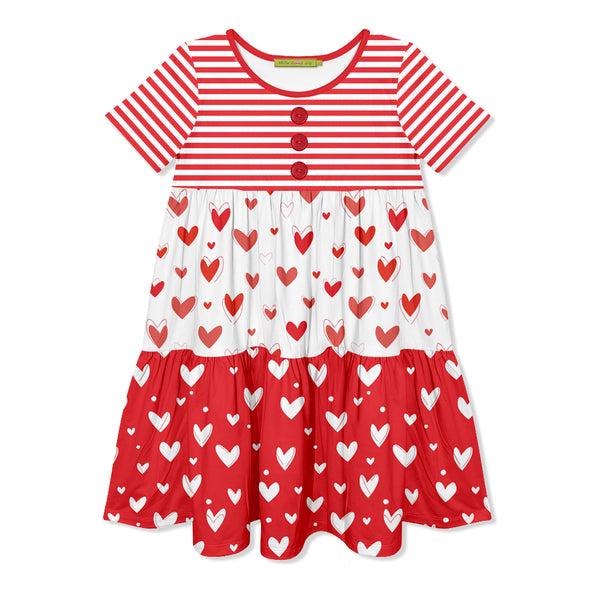 Red Valentine Heart Tiered Button-Front Dress