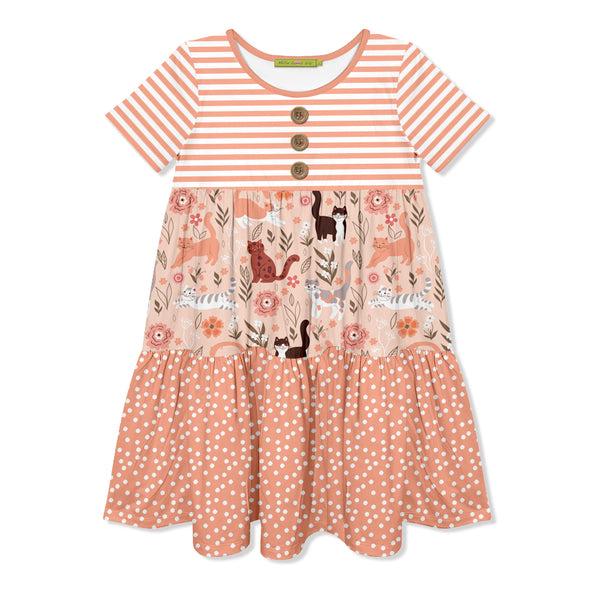 Coral Pretty Kitty Tiered Button-Front Dress