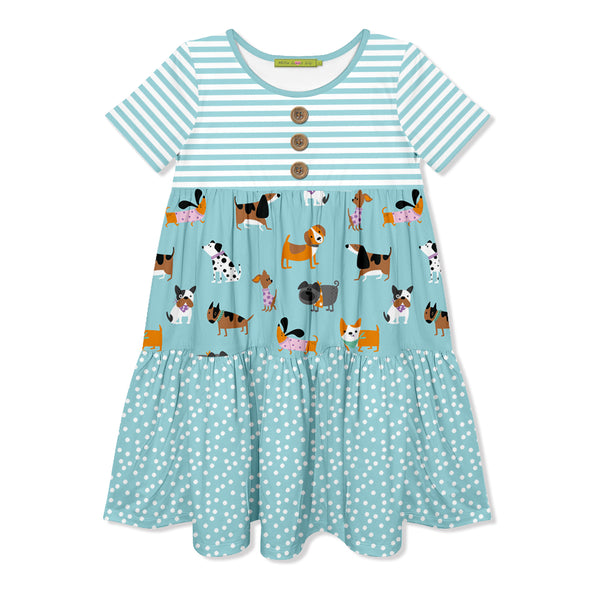 Nile Blue Doggie Tiered Button-Front Dress