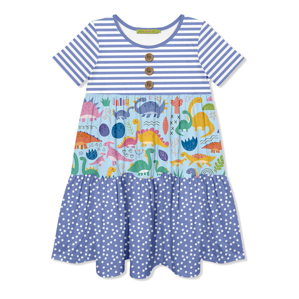 Blue Iris Dino Tiered Button-Front Dress