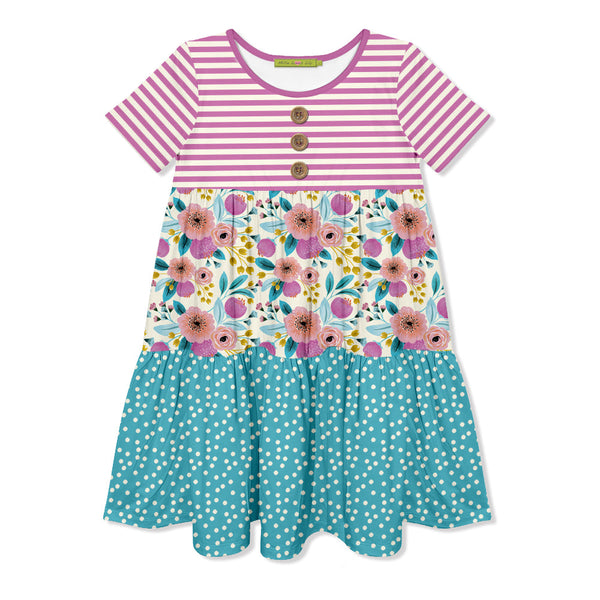 Kids Violet Famous Floral Tiered Button-Front Dress