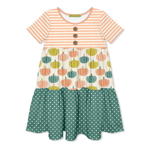 Kids Coral Pumpkin Tiered Button-Front Dress