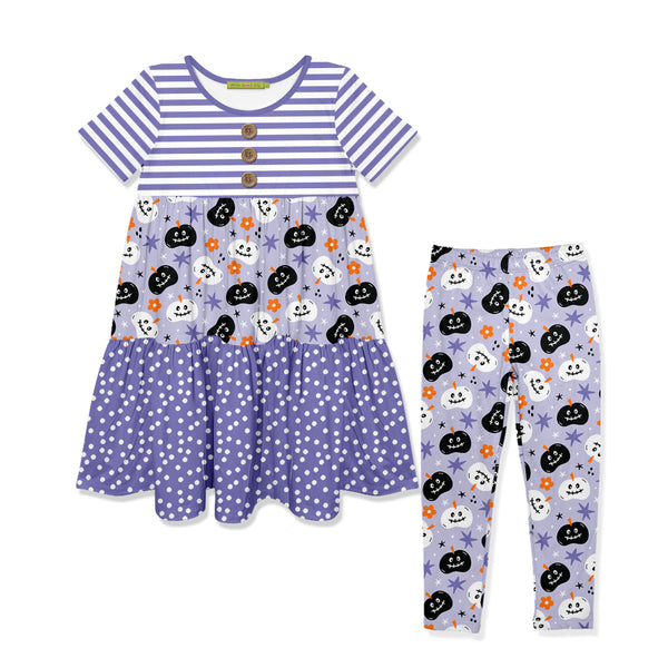 Purple Pumpkin Pop Star Tiered Shift Dress & Leggings