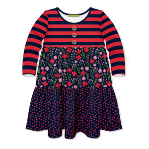 Red Friend Floral Tiered Button-Front Dress