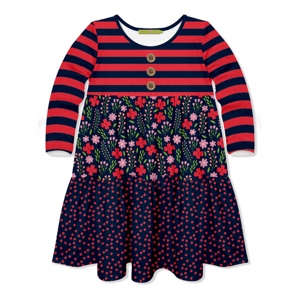 Red Friend Floral Tiered Button-Front Dress