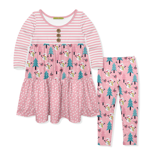 Pink Snow Girls Tiered Button-Front Dress & Leggings