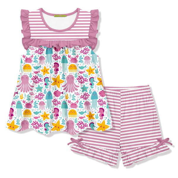 Violet Ocean Wonder Sleeveless Top & Stripe Bow Shorts