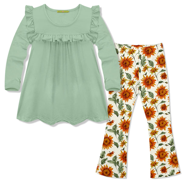 Sage Ruffle Long-Sleeve Top & Sunflower Flare Leggings
