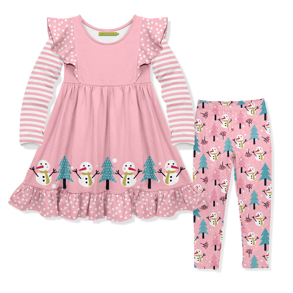 Pink Snow Girls Angel-Sleeve Dress & Leggings