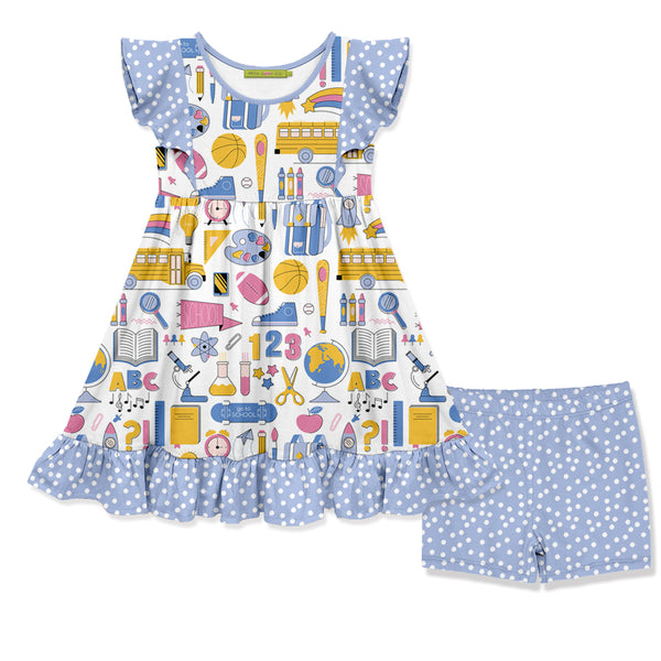 White School is Cool Angel-Sleeve Dress & Polka Dot Shorts