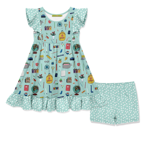 Mint School Supplies Angel-Sleeve Dress & Shorts