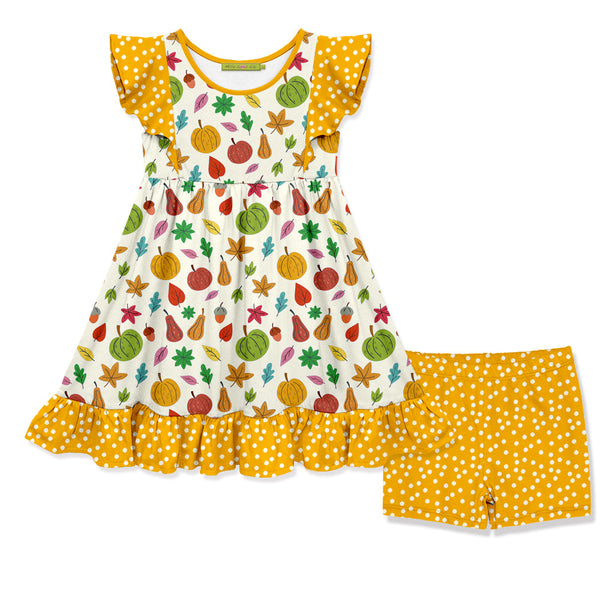 Kids Cream Early Autumn Angel-Sleeve Dress & Shorts