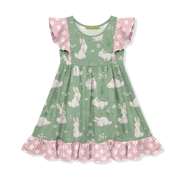 Sage Bunny Angel-Sleeve Dress