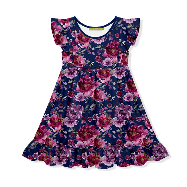 Dark Navy Floral Favorite Angel-Sleeve Dress