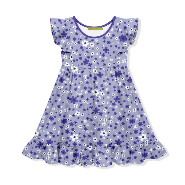 Blue Iris Small Flower Angel-Sleeve Dress