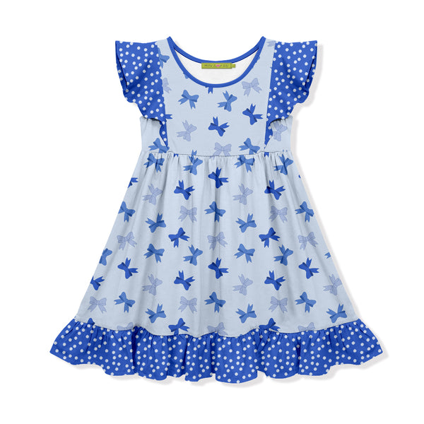 Light Blue Bows Angel-Sleeve Dress