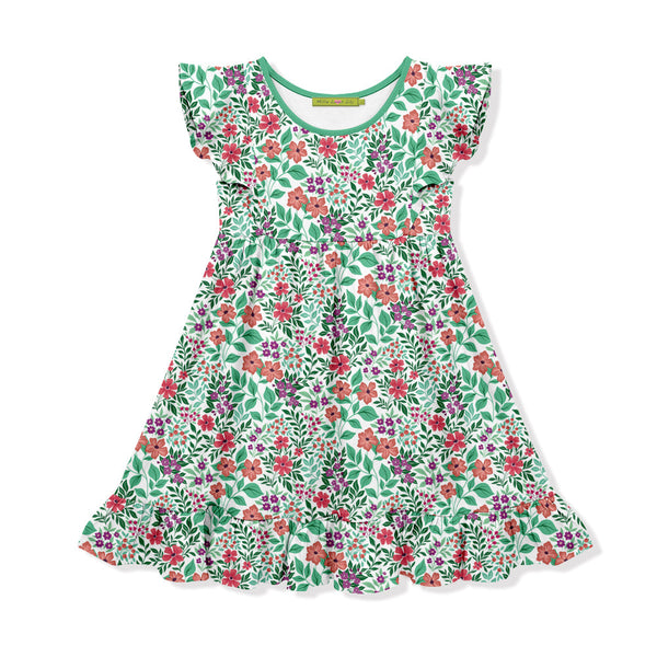 Kids Jade Meadow Flower Angel-Sleeve Dress