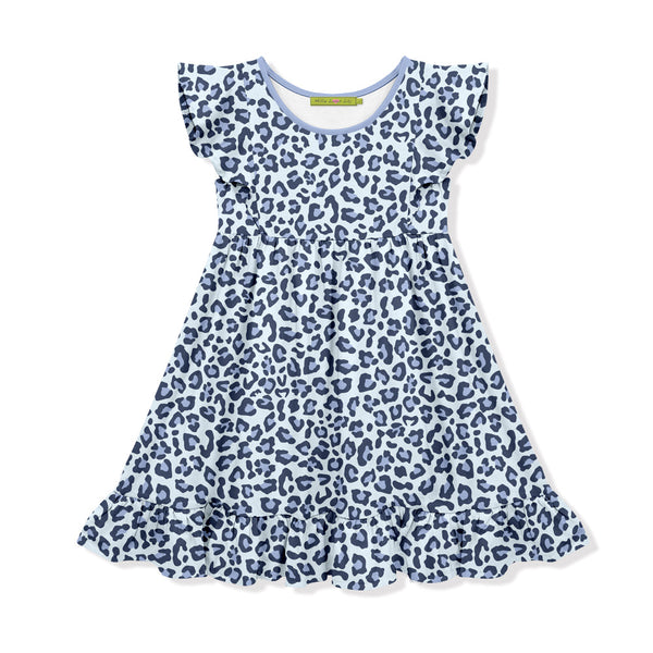 Kids Blue Skin Print Angel-Sleeve Dress