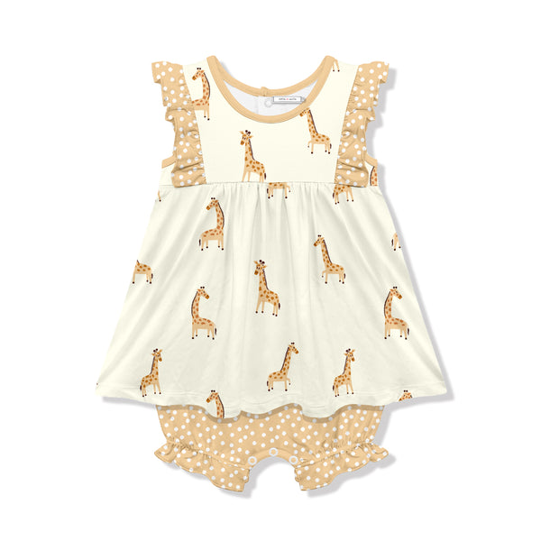 Cream Jerri Giraffe Skirted Bubble Romper