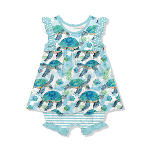 Mint Turtle Wonder Skirted Bubble Romper