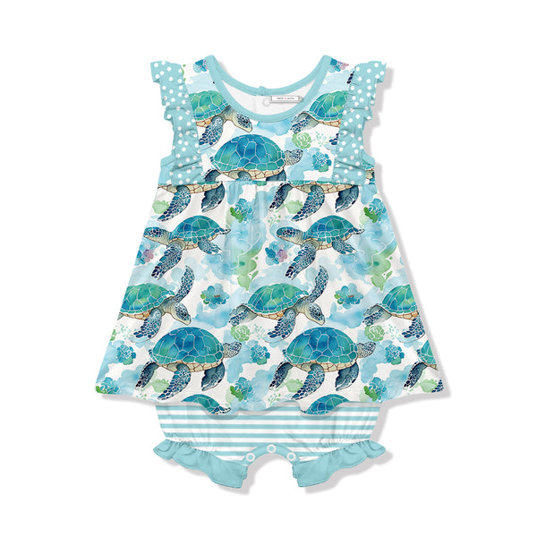 Mint Turtle Wonder Skirted Bubble Romper