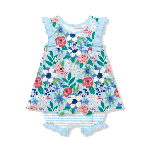 Ice Blue Mandy Floral Skirted Bubble Romper