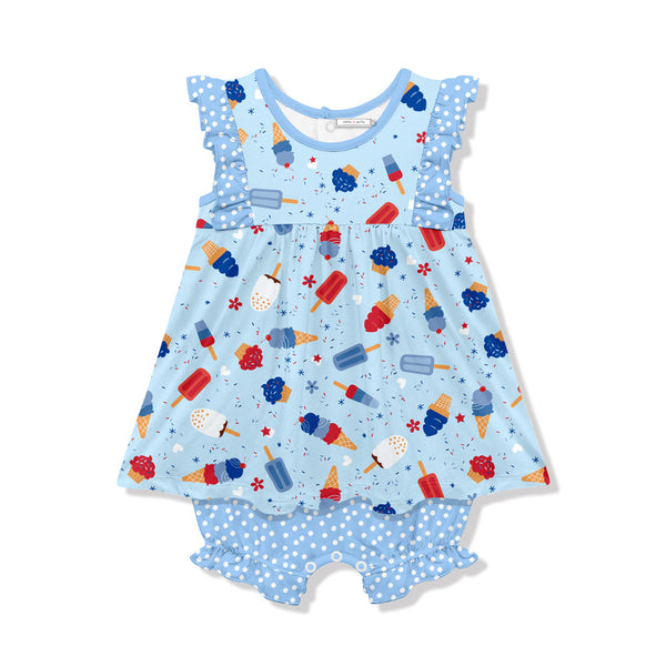 Ice Blue Ice Cream Skirted Bubble Romper