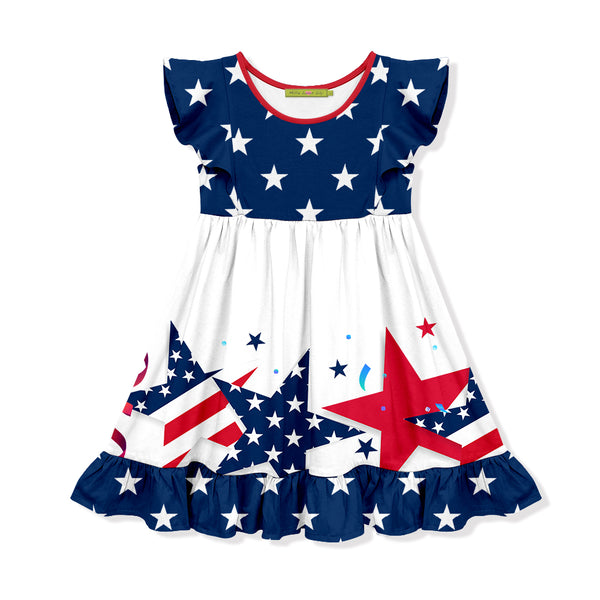 Navy & Red Stars Angel-Sleeve Dress