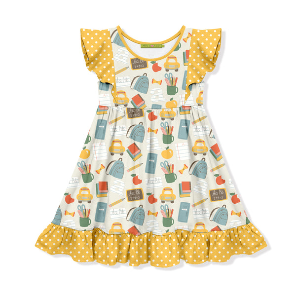 Khaki School Bag Angel-Sleeve Dress