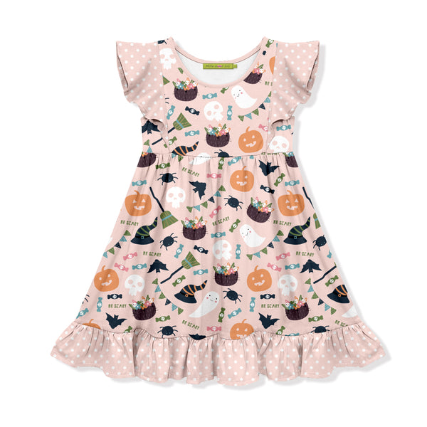 Pink & Orange Halloween Icons Angel-Sleeve Dress