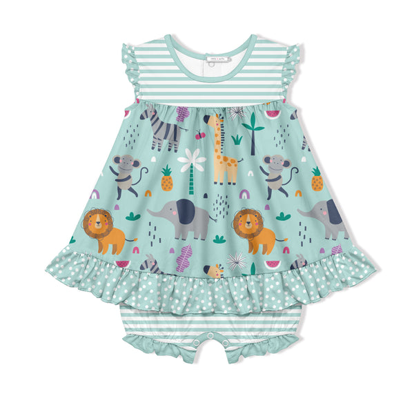 Mint Animal Zoo Skirted Bubble Romper