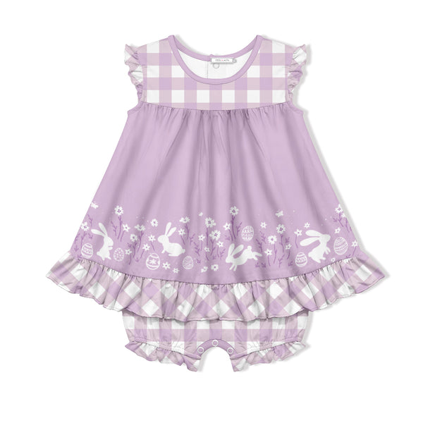 Lilac Gingham Bunny & Daisy Skirted Bubble Bodysuit