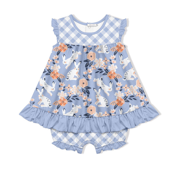 Periwinkle Bunny Meadow Skirted Bubble Romper