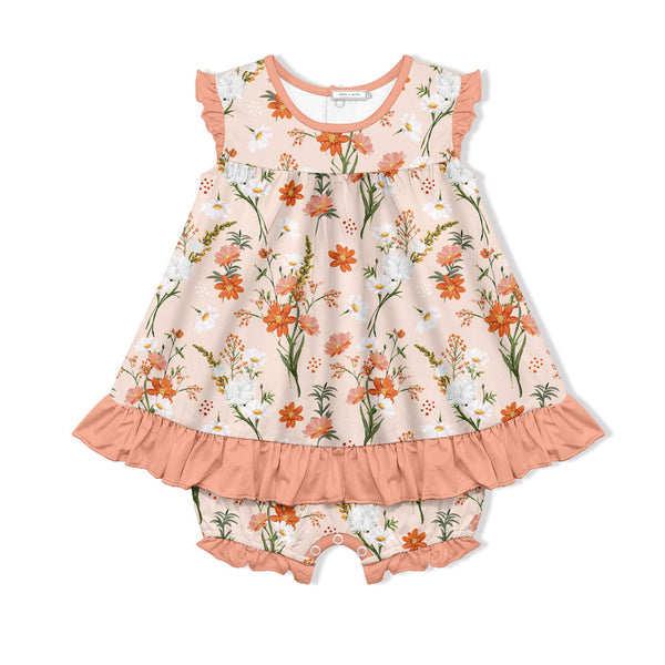 Coral Audrey Floral Skirted Bubble Romper