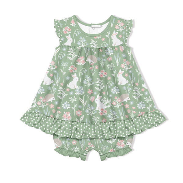 Sage Bunny&Fields Skirted Bubble Romper