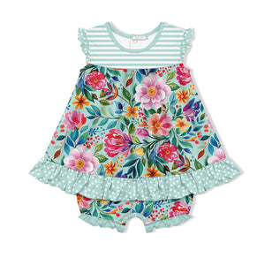 Kids Mint Becky Floral Skirted Bubble Romper